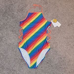 Treasure & Bond Cutout 1 Pc Swimsuit UPF 50+ Orange Vibrant Multi Stripe 🌈 14